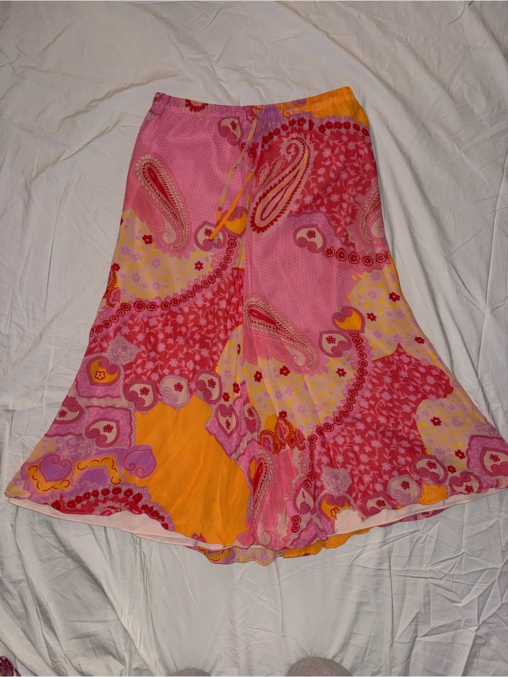 Banana Republic Pink & Orange Paisley A-Line Skirt